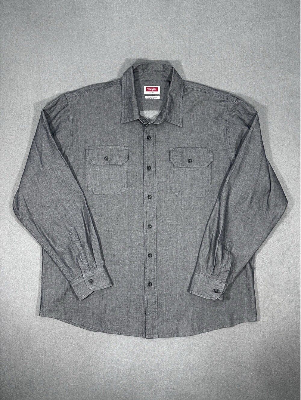 Wrangler Men’s XL Gray Button Up Shirt Long Sleeve Flex Comfort Workwear